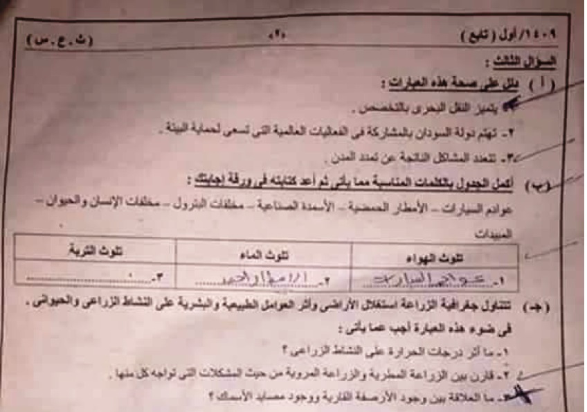 شهادة امتحان الثانوية العامة الخاصة المصرية بالسودان 2018 -امتحان الجغرافيا ا