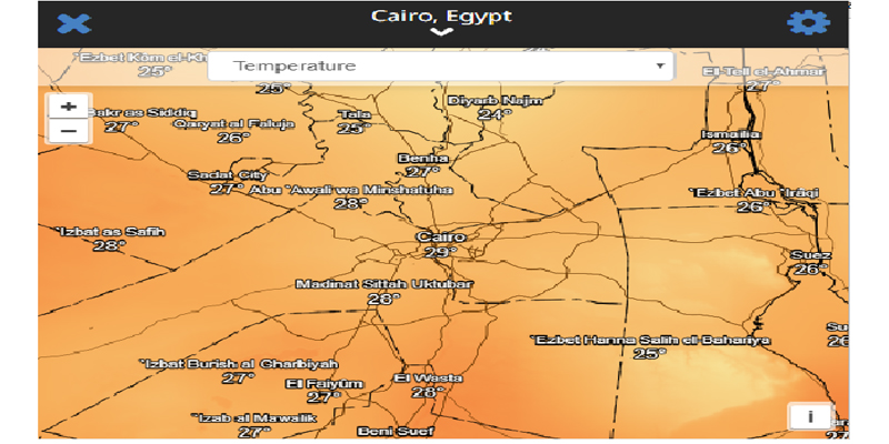 درجات الحرارة مباشر على القاهرة بالقمر الصناعي فجر اليوم