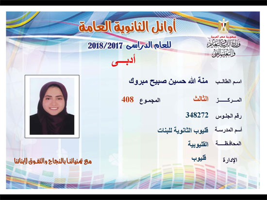 ننشر أسماء أوائل الثانوية العامة 2018 على مستوى محافظات جمهورية مصر العربية 34