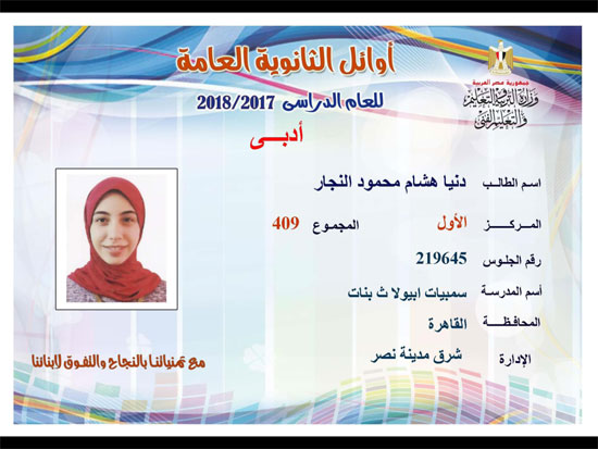 ننشر أسماء أوائل الثانوية العامة 2018 على مستوى محافظات جمهورية مصر العربية 138
