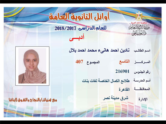 ننشر أسماء أوائل الثانوية العامة 2018 على مستوى محافظات جمهورية مصر العربية 38