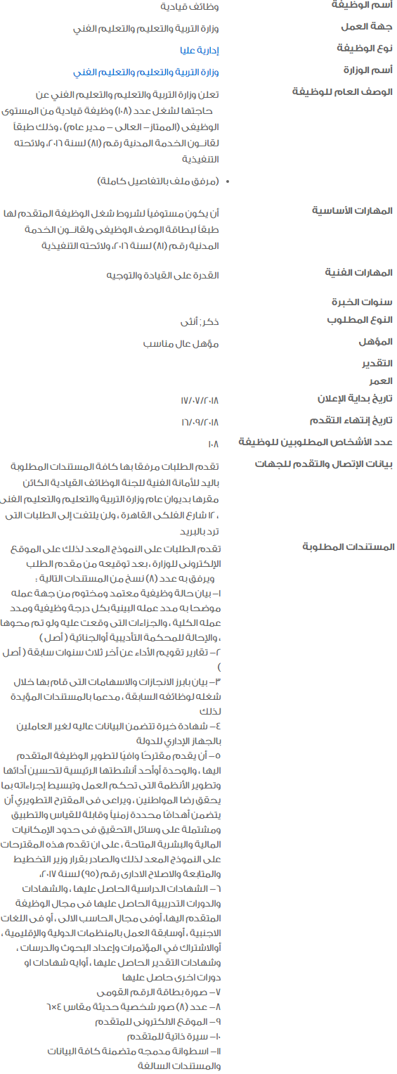 وظائف خالية في الحكومة المصرية أغسطس وسبتمبر 2018 2