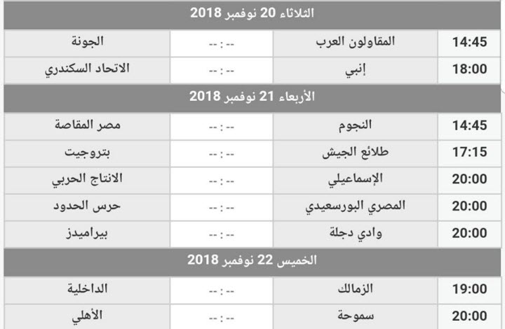 مواعيد مباريات الأسبوع الخامس عشر وجدول ترتيب فرق الدوري المصري 2