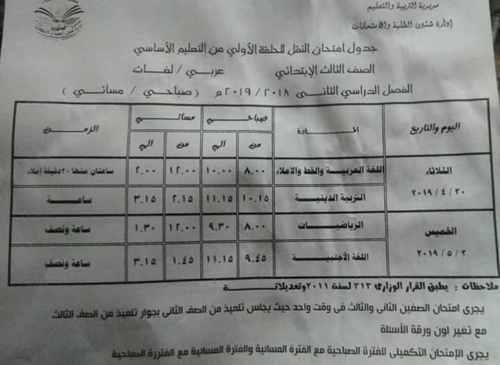 جدول امتحانات آخر العام الدراسي 2019 بمحافظة الدقهلية 7
