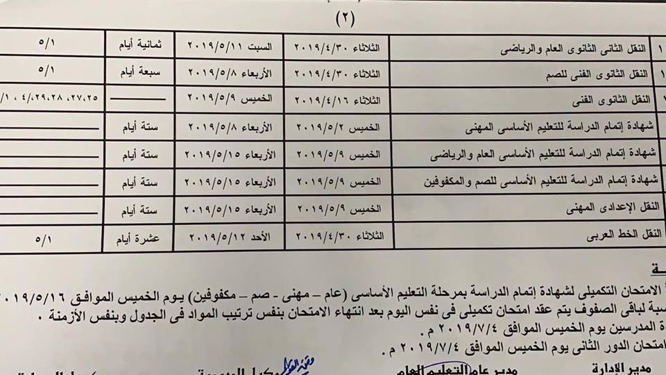مواعيد امتحانات أخر العام 2019 لجميع الصفوف محافظة القليوبية 4