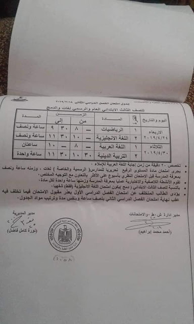 جدول امتحانات آخر العام 2019 محافظة البحر الاحمر