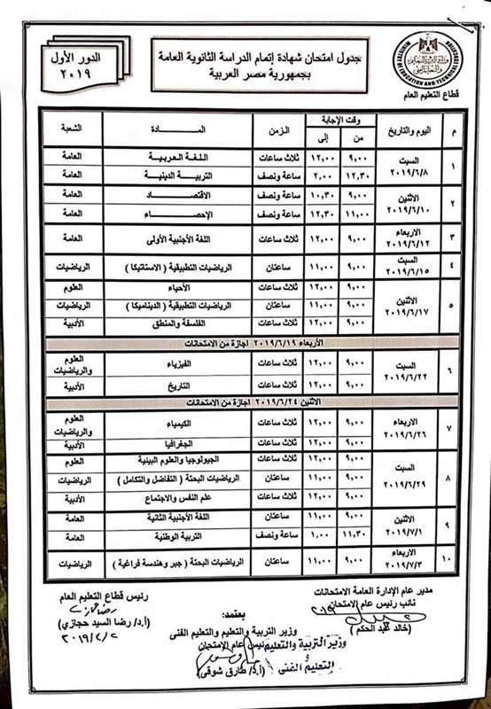 الآن.. ننشر جدول امتحانات آخر العام 2019 بمحافظة الإسكندرية لجميع المراحل التعليمية 16