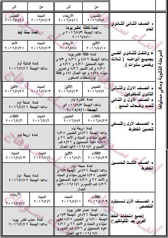 جدول امتحانات آخر العام 2019 محافظةسوهاج