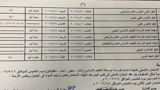 جدول امتحانات آخر العام محافظة القليوبية