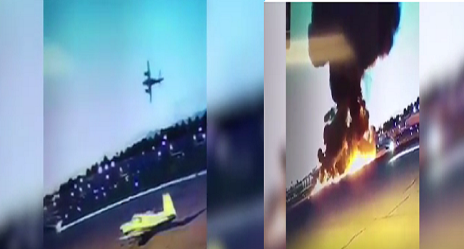 شاهد| النشطاء يتداولون لحظة سقوط طائرة وتحطمها فور إقلاعها