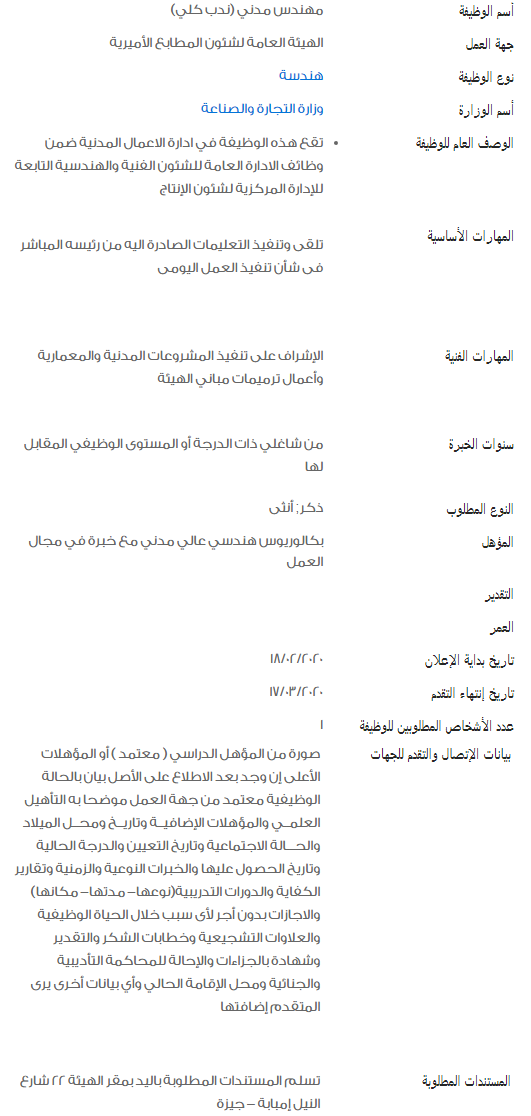 وظائف الحكومة المصرية لشهر مارس 2020