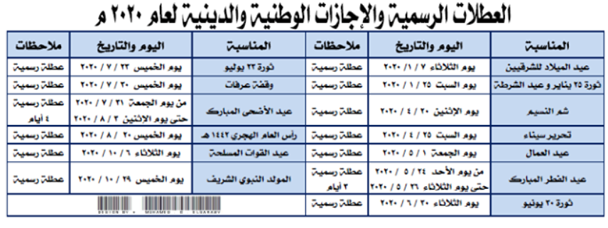 موعد الاجازات الرسمية في مصر 2020 لجميع المواطنين 1