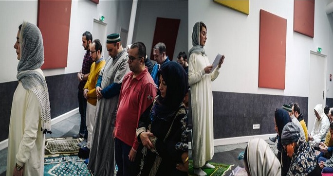 بالصور “ولأول مرة” امرأة عربية تخطب الجمعة وتؤم المصلين في مسجد مختلط للرجال والنساء في فرنسا