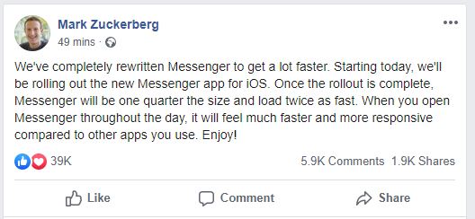 مارك زوكربيرج: تطوير تطبيق Messenger ليصبح في ربع حجمه وأسرع مرتين 7