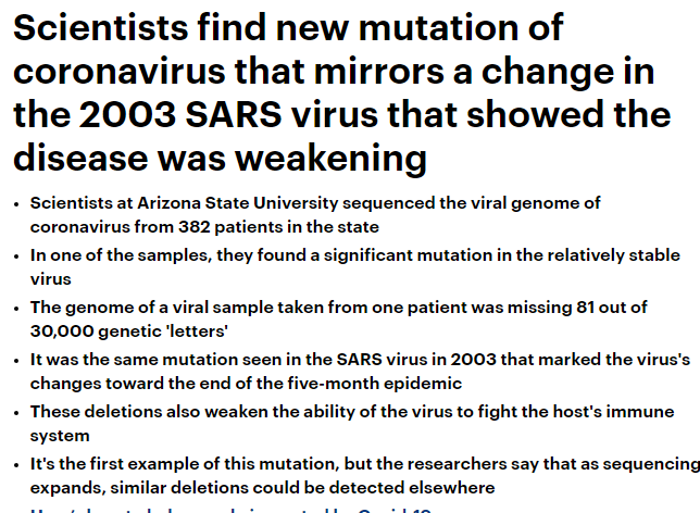 صحيفة ديلي ميل: طفرة مفاجئة في فيروس كورونا كشف عنها علماء أمريكيين تشبه ما حدث مع سارس 1