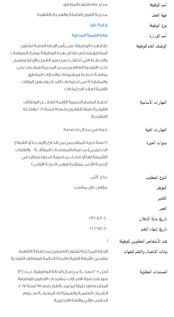 وظائف الحكومة المصرية لشهر سبتمبر 2020 1