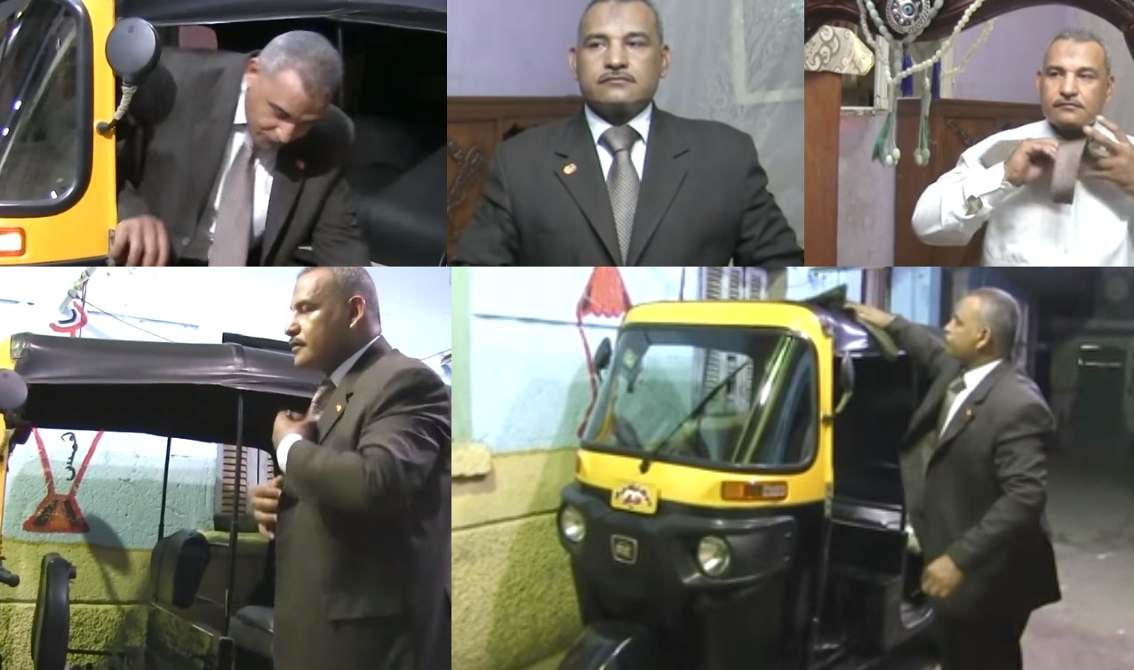 "بالفيديو والصور" تفاصيل حكاية أشيك سائق توك توك في مصر.. بدلة وكرافته كاملة وحذاء يلمع
