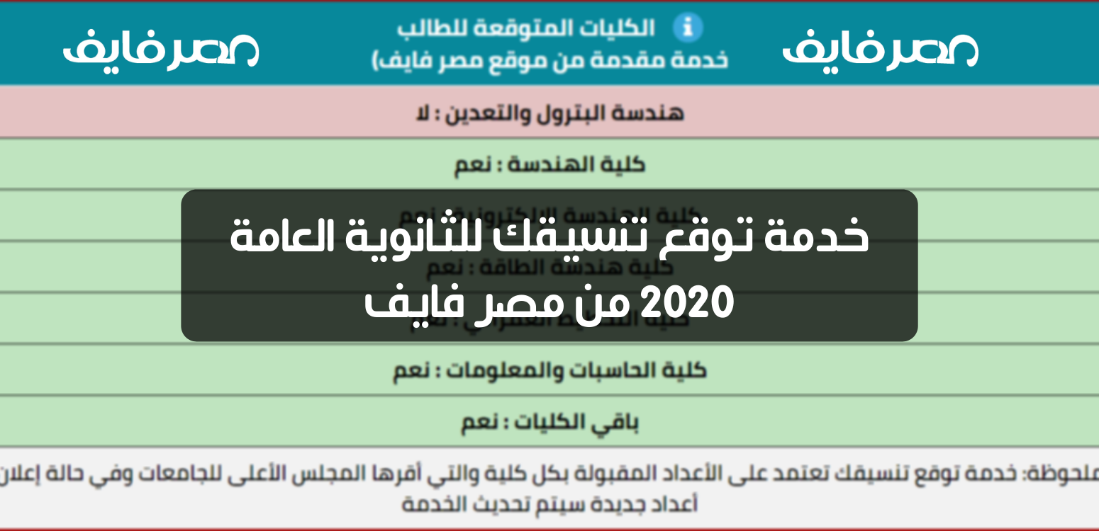 خدمة توقع تنسيقك للثانوية العامة 2020 من مصر فايف – تعرف على الكليات المتوقعة لك برقم الجلوس
