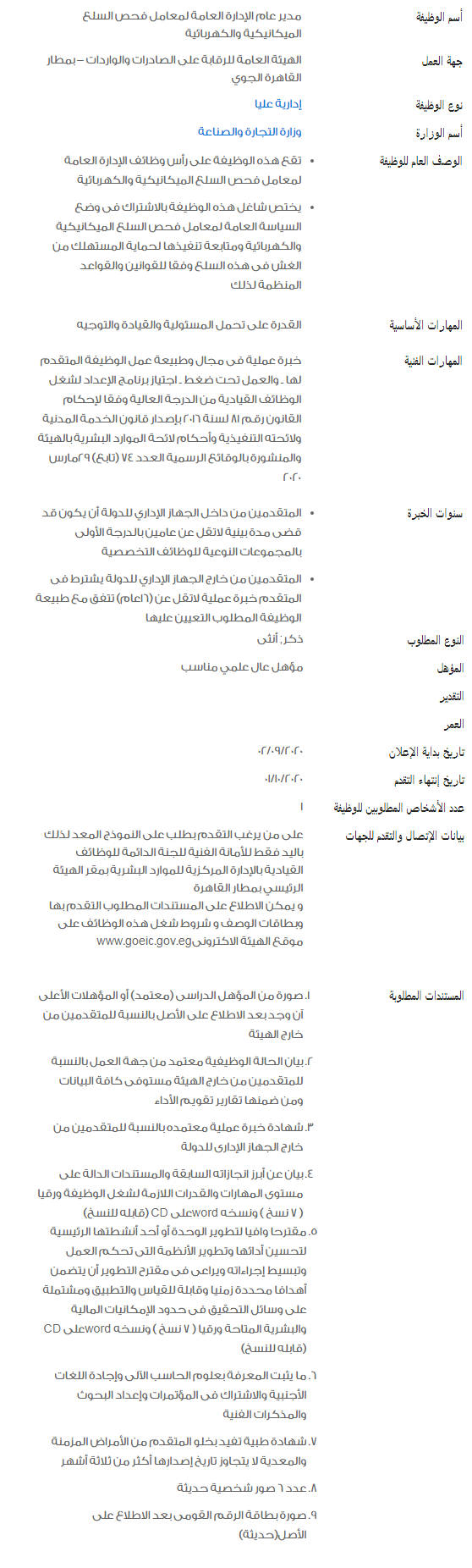 وظائف الحكومة المصرية لشهر سبتمبر 2020 2