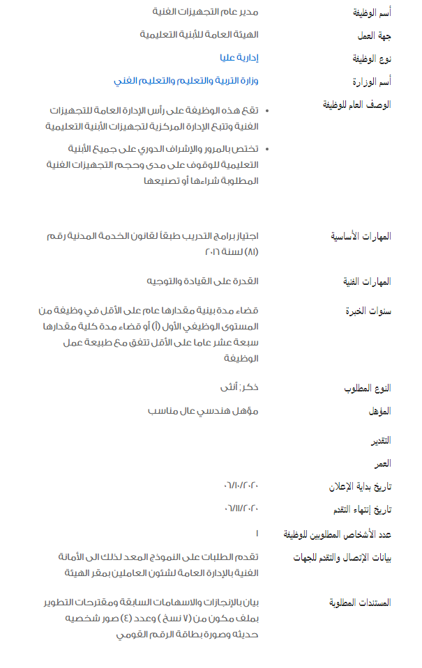 وظائف الحكومة المصرية لشهر أكتوبر 2020 1