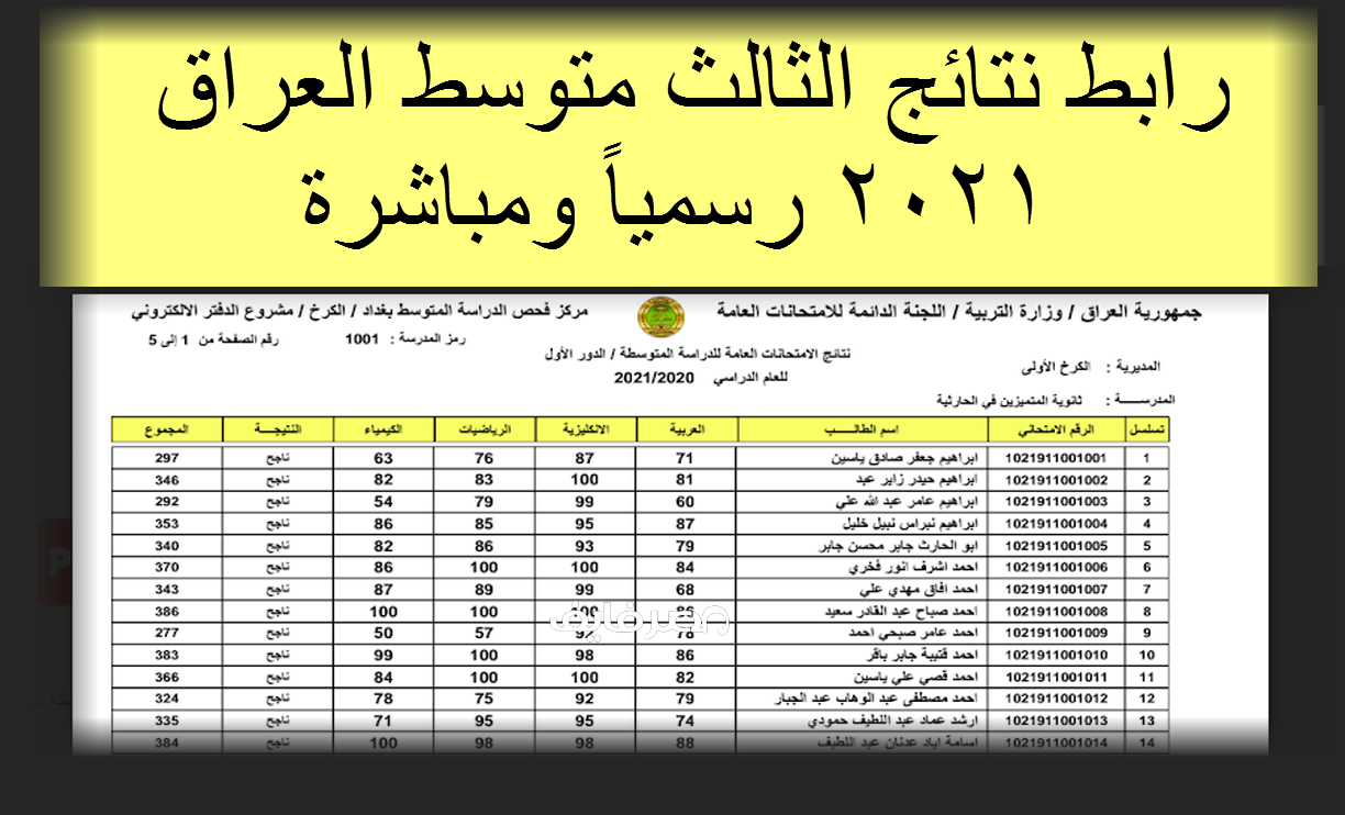 رابط نتائج الثالث متوسط العراق 2021 لكافة المحافظات مباشرة بالاسم والرقم الامتحاني