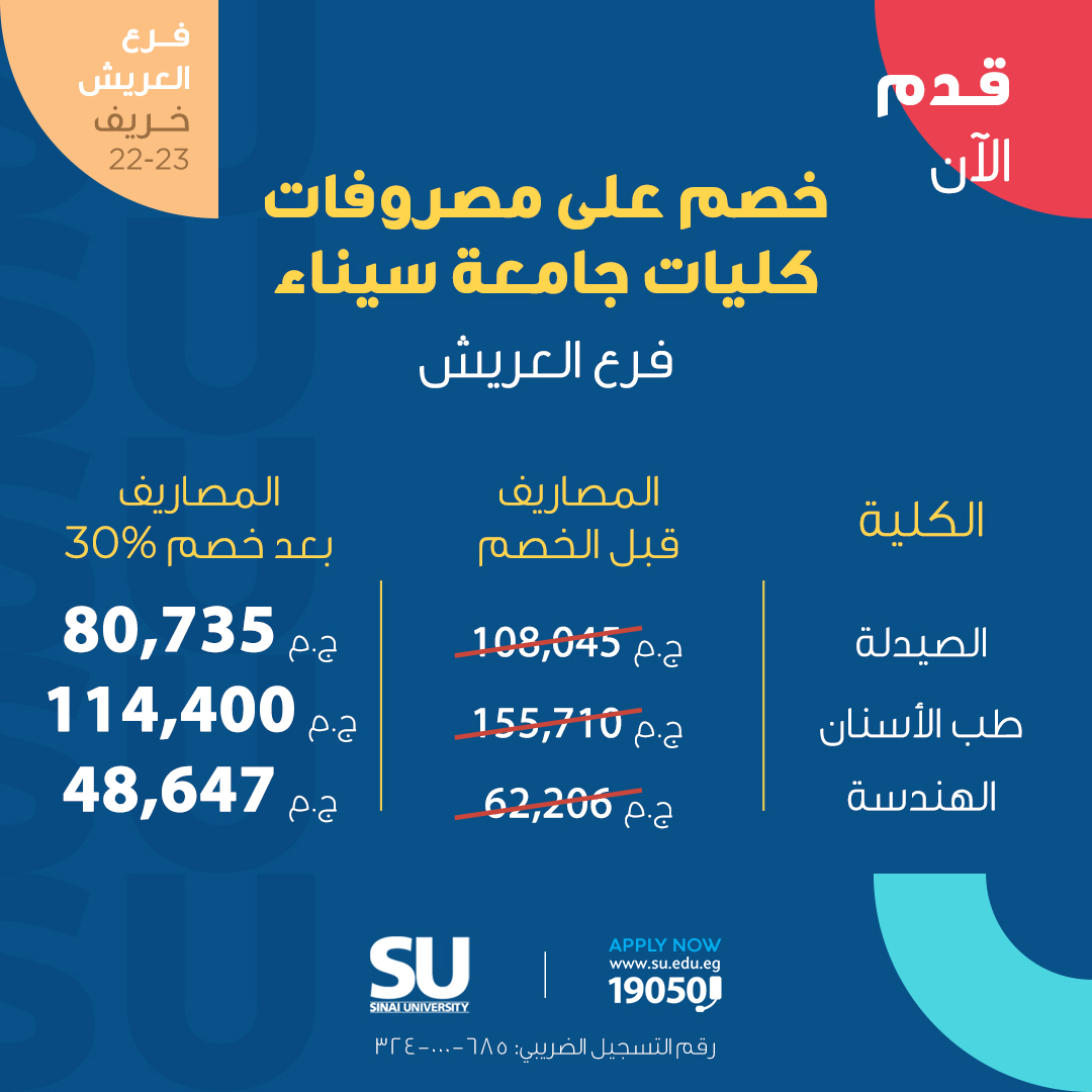 جامعة سيناء تعلن عن منح دراسية لطلبة وطالبات الثانوية العامة 2022 2