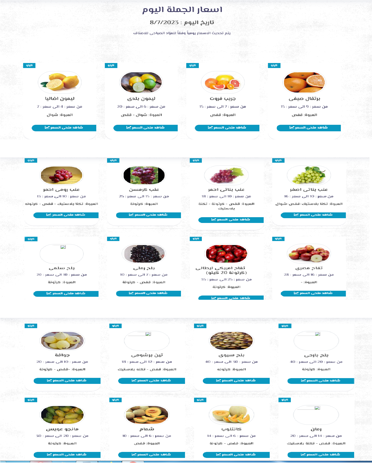أسعار الخضار والفاكهة اليوم الاثنين 7 أغسطس في سوق العبور انخفاض في أسعار أغلب المنتجات