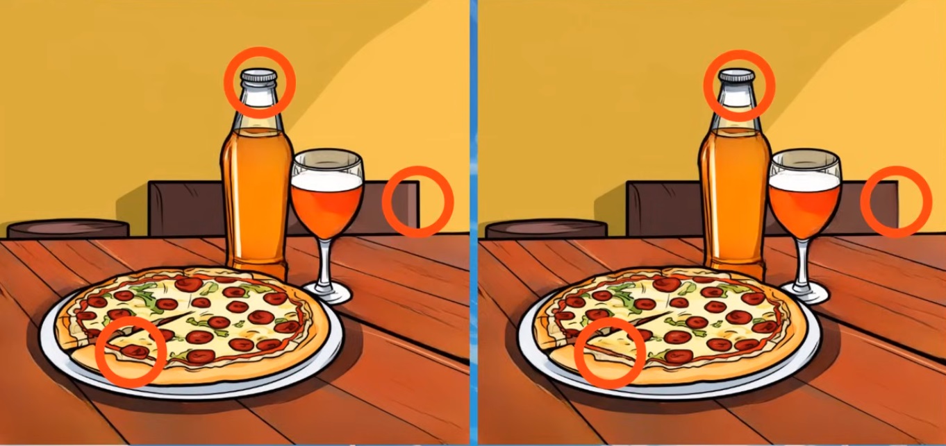 لغز الاختلافات الثلاثة بين صورتي وجبة البيتزا الشهية عليك تحديدهم في 11 ثانية 8